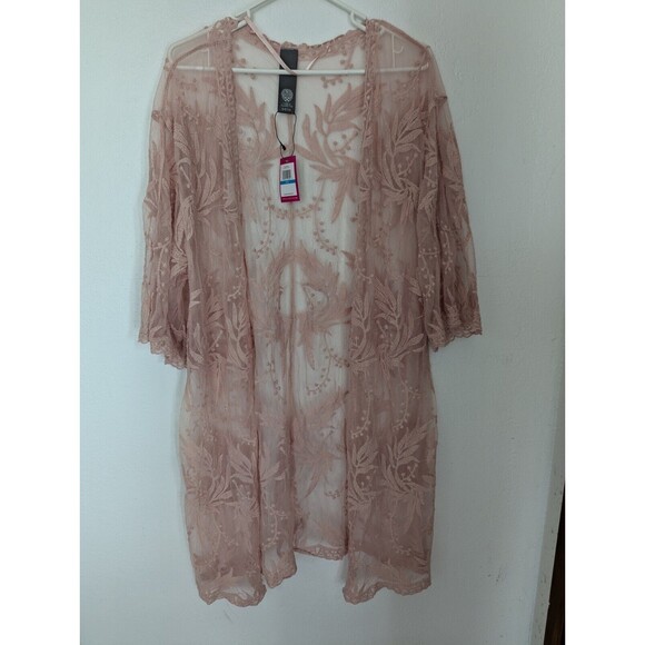 Vince Camuto Lace Embroidered Womens Open Front Kimono Coverup Cameo Rose New - Picture 1 of 4